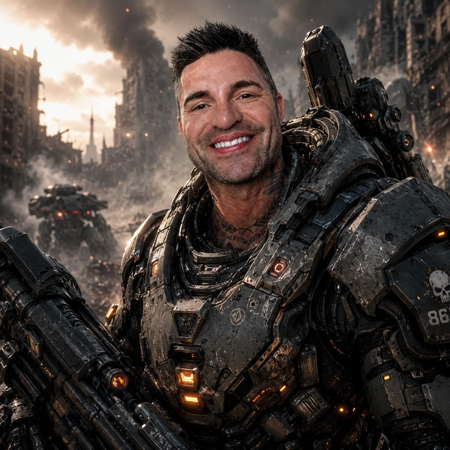 Diego em armadura futurista — arte IA Todo Dia