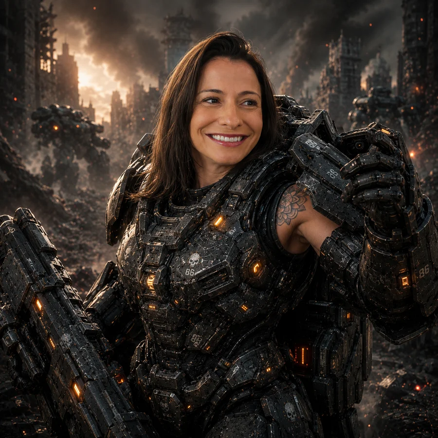 Helena em armadura futurista — arte IA Todo Dia